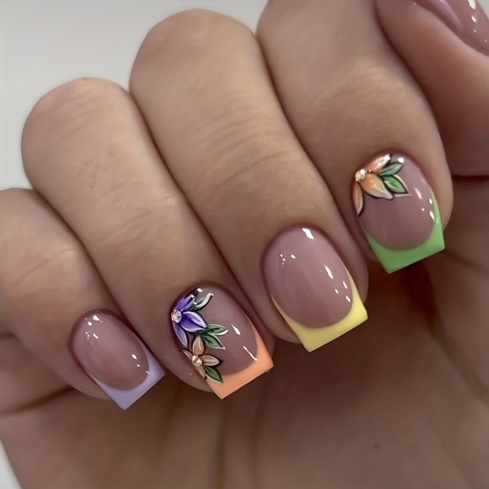 24Pcs Pink Floral French Tip G - Pressed Flower Art ulasan dan harga