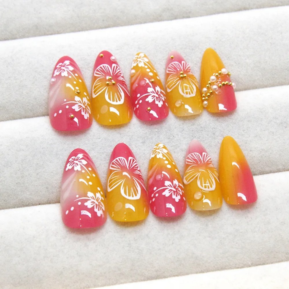 24Pcs Pink Gradient Almond Fak - Pressed Flower Art ulasan dan harga