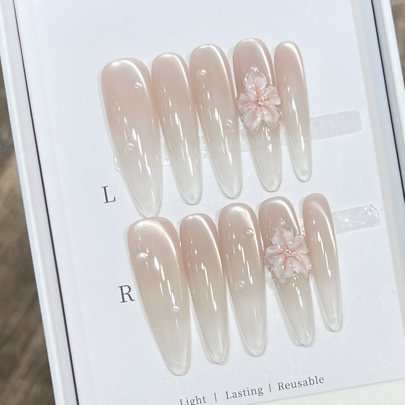 10pcs Long Almond Fake Nails T - Pressed Flower Art ulasan dan harga