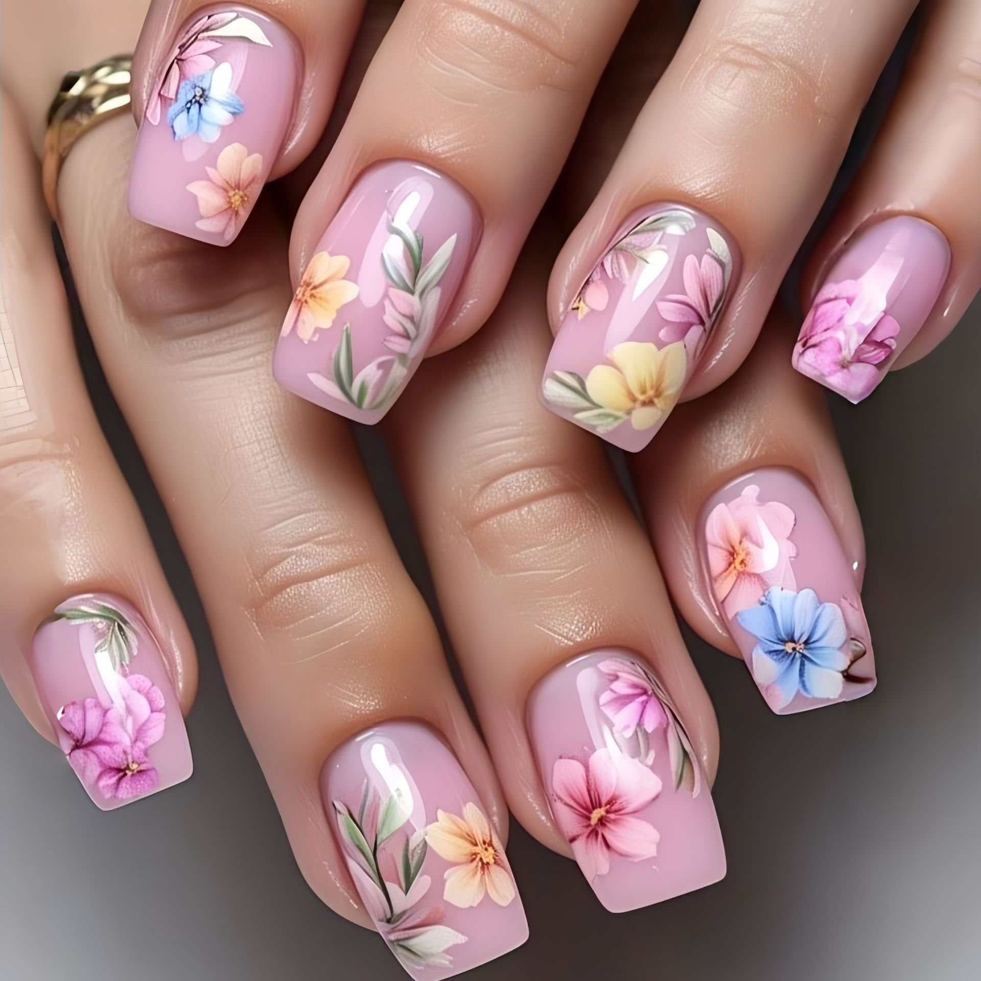 Medium Fake Nails for Women Gi - Pressed Flower Art ulasan dan harga
