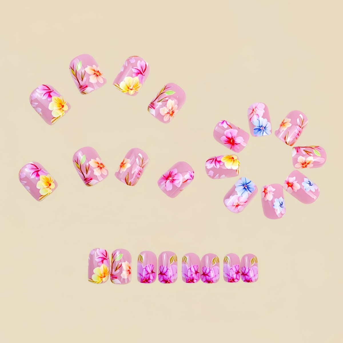 Medium Fake Nails for Women Gi - Pressed Flower Art ulasan dan harga