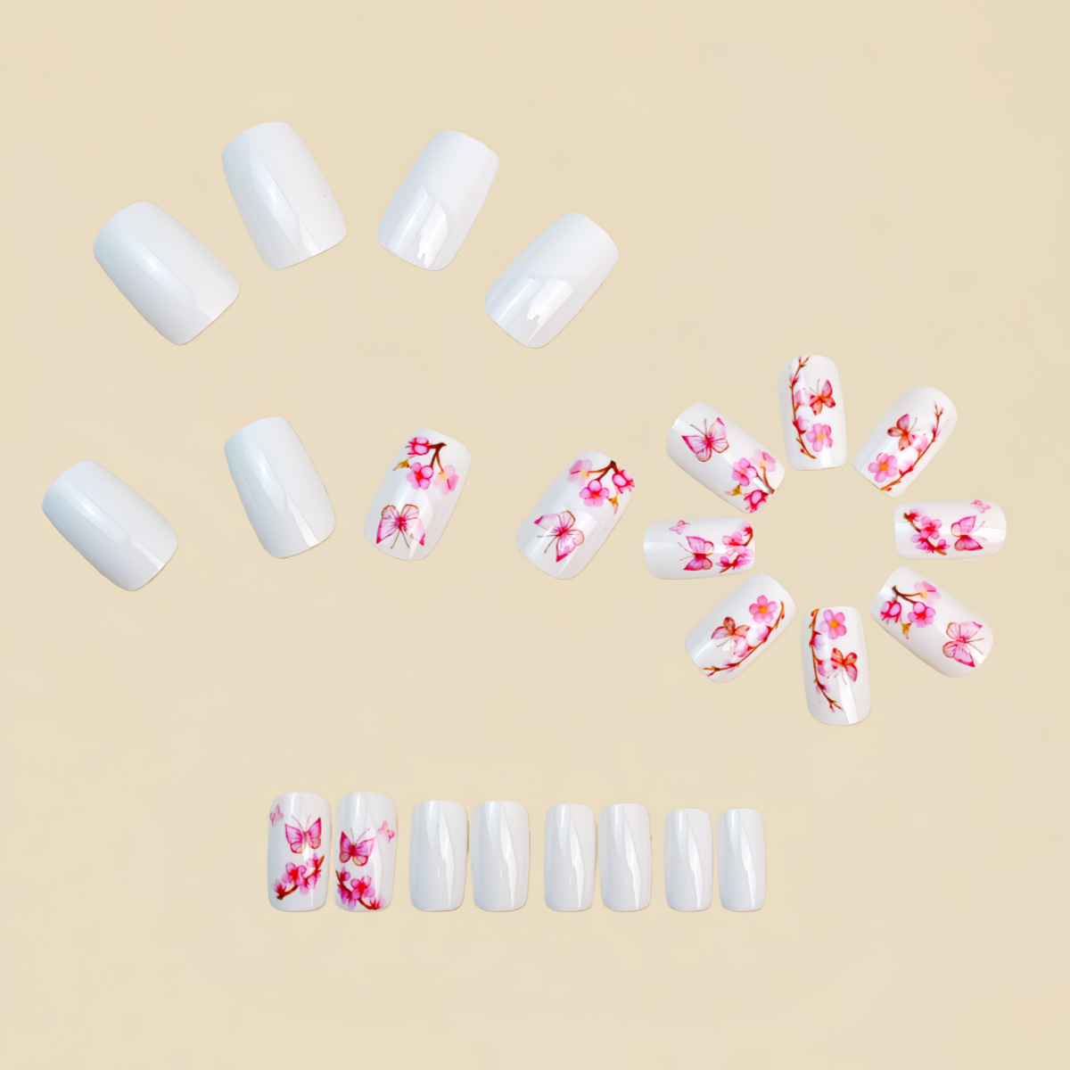 Medium Fake Nails for Women Gi - Pressed Flower Art ulasan dan harga